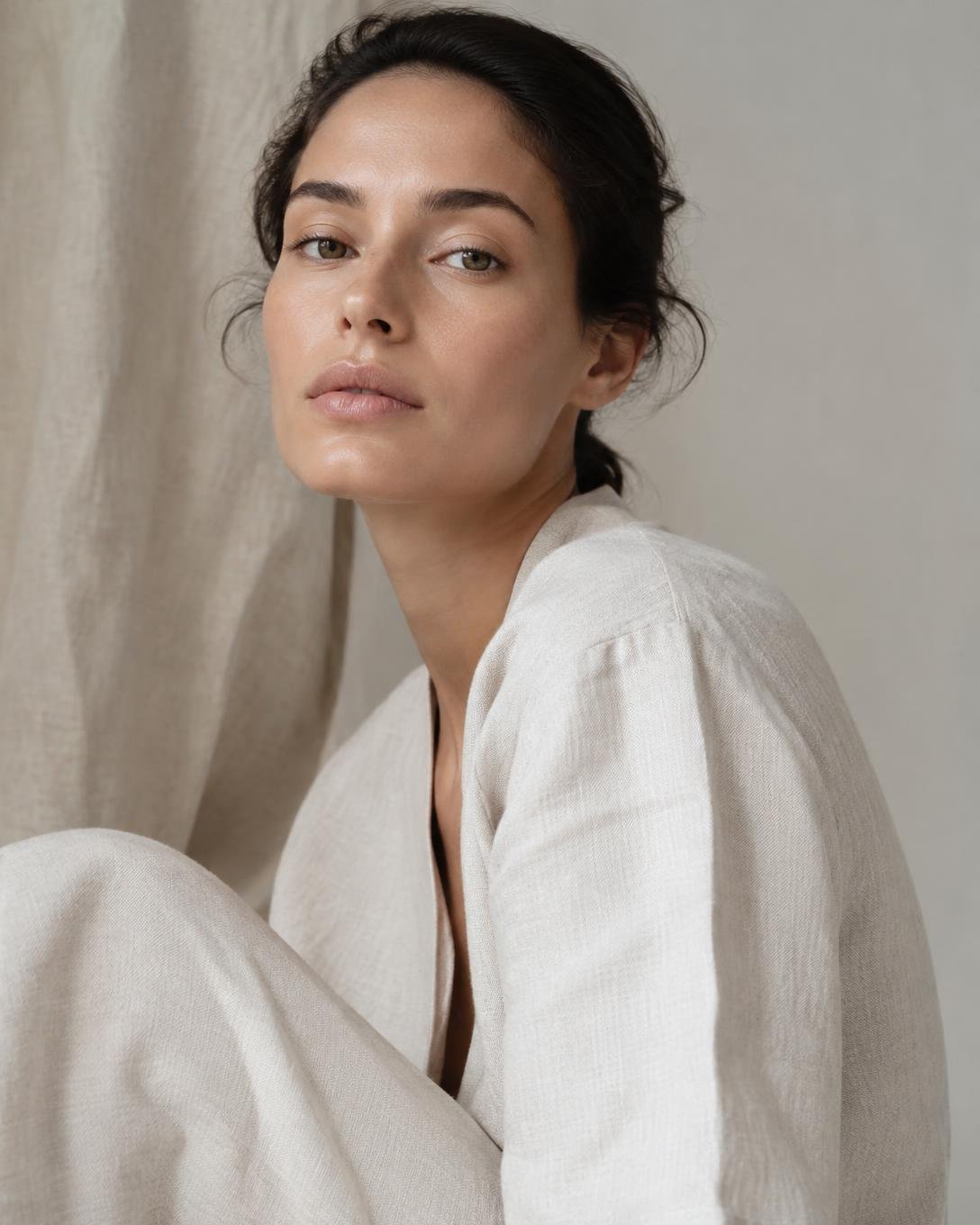 Woman with luminous skin in soft natural light