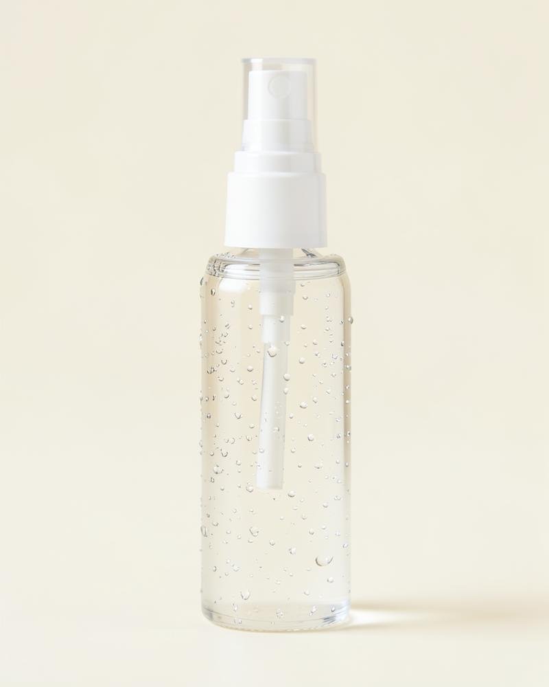 Clear glass facial mist bottle with fine droplets