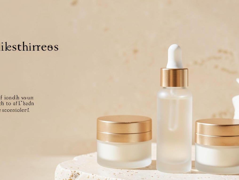 America Beauty skincare arranged on warm limestone